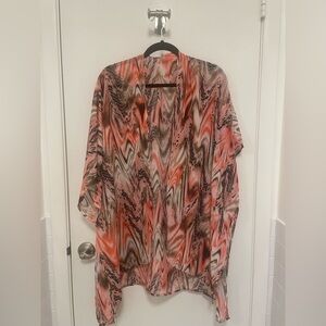 Lush Coral, Black & Cream Abstract Kimono